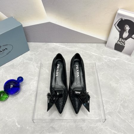Prada Pointed toe flower rhinestone women s shoes