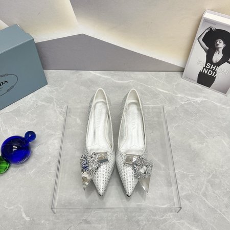Prada Pointed toe flower rhinestone women s shoes