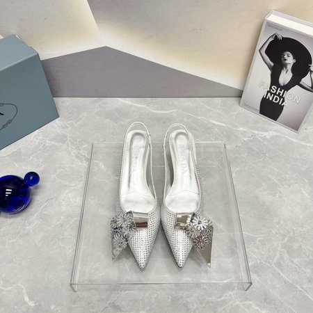 Prada Women s shoes with pointed toe and empty back, with flowers and rhinestones