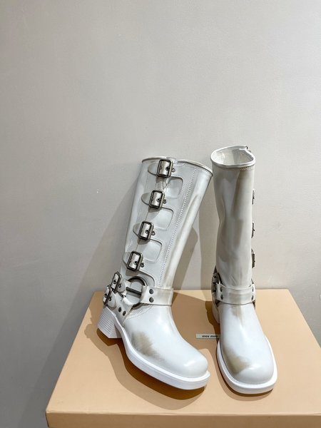 Miu Miu Original custom-made polished waxed calfskin motorcycle boots