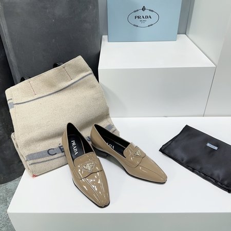 Prada Triangle logo hardware buckle unisex retro thick heel women s shoes