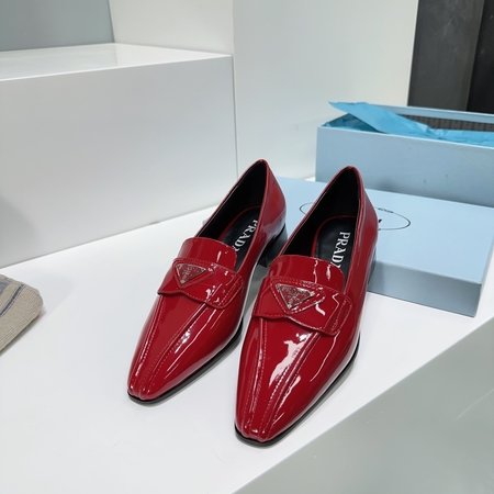 Prada Triangle logo hardware buckle unisex retro thick heel women s shoes