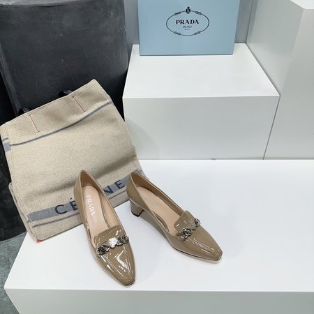 Prada Triangle logo hardware buckle unisex retro thick heel women s shoes