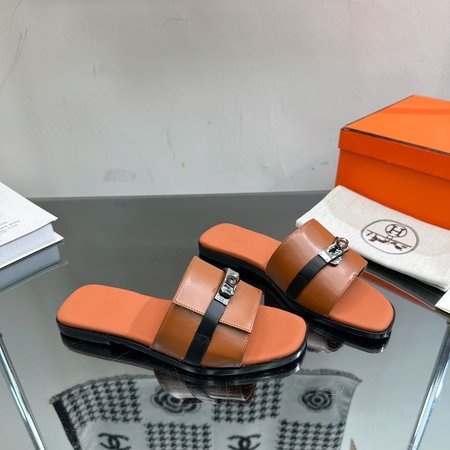 Hermes Classic Kelly buckle flat slippers thick heel slippers