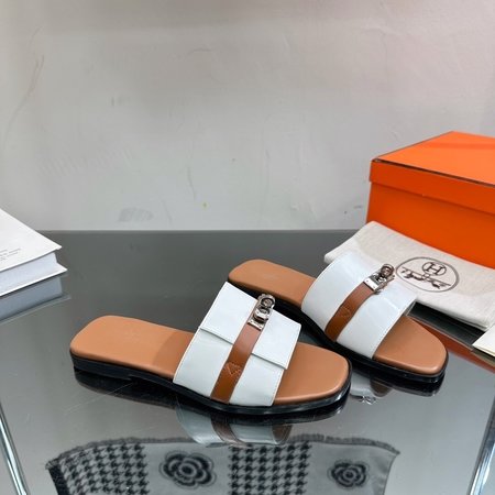 Hermes Classic Kelly buckle flat slippers thick heel slippers
