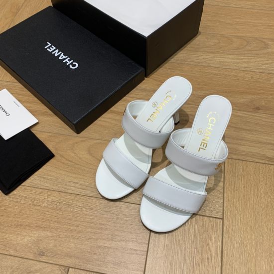 Chanel Pearl Heeled Slide Sandals Premium Cowhide Upper Silk Lining
