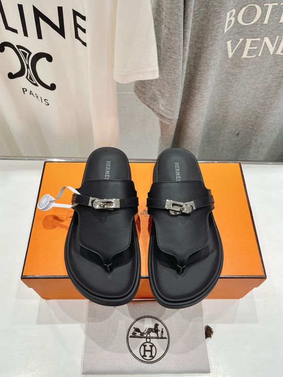 Hermes Premium Leather Flip Flops with Non-slip Sole