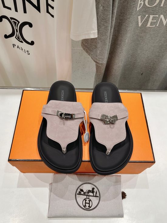 Hermes Premium Leather Flip Flops with Non-slip Sole