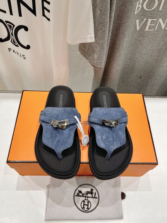 Hermes Premium Leather Flip Flops with Non-slip Sole