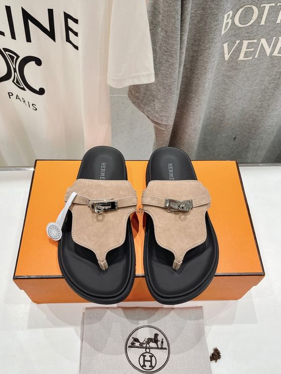 Hermes Premium Leather Flip Flops with Non-slip Sole