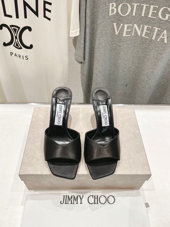 Jimmy Choo Elegant Chunky Heel Slide Sandals with Soft Genuine Lining