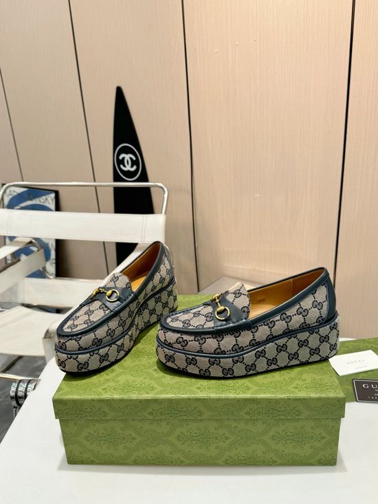 Gucci Classic Horsebit Leather Platform Casual Shoes