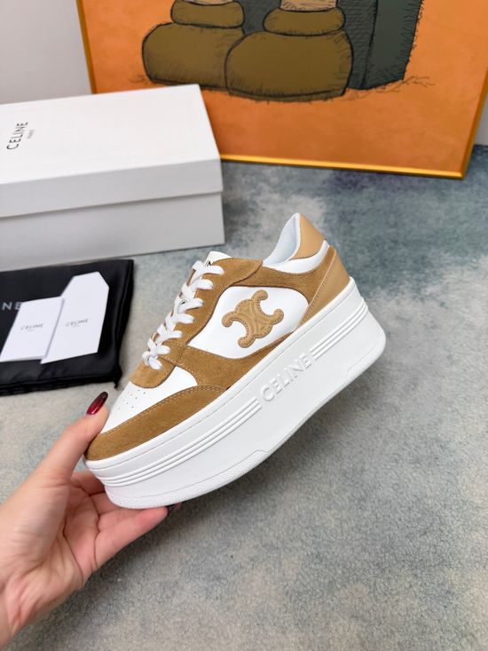 Celine Thick Sole Leather Sneakers Height Increasing Comfortable Casual Shoes