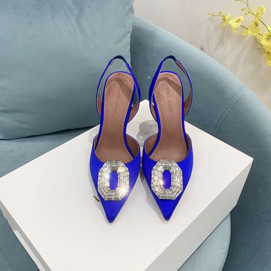 Amina Muaddi Classic Silk Rhinestone Pointed Toe Heels