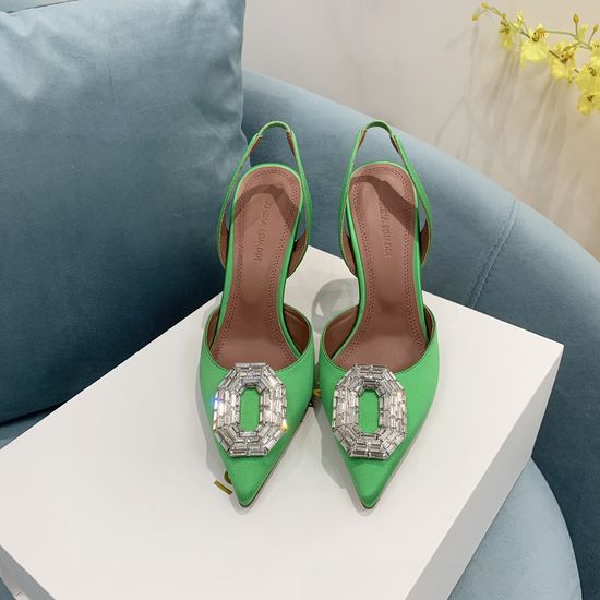 Amina Muaddi Classic Silk Rhinestone Pointed Toe Heels