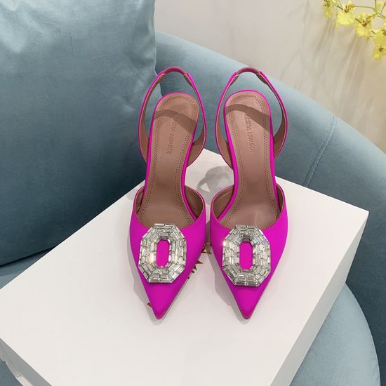 Amina Muaddi Classic Silk Rhinestone Pointed Toe Heels