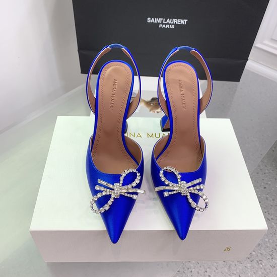 Amina Muaddi Elegant Silk Rhinestone Stiletto Heels