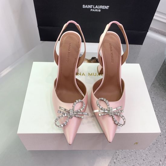 Amina Muaddi Elegant Silk Rhinestone Stiletto Heels