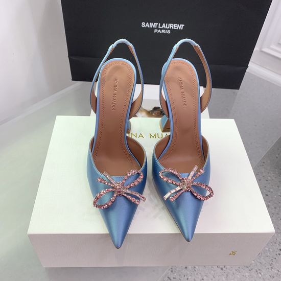 Amina Muaddi Elegant Silk Rhinestone Stiletto Heels