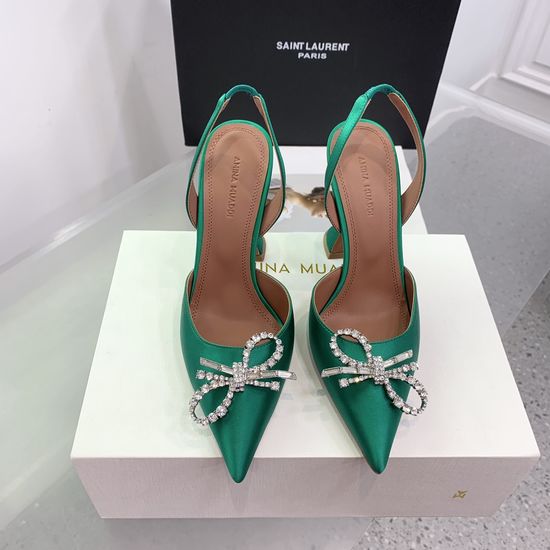 Amina Muaddi Elegant Silk Rhinestone Stiletto Heels