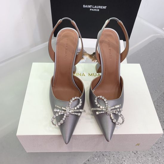 Amina Muaddi Elegant Silk Rhinestone Stiletto Heels