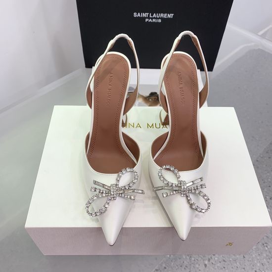 Amina Muaddi Elegant Silk Rhinestone Stiletto Heels