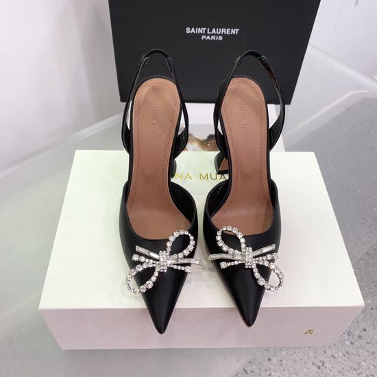 Amina Muaddi Elegant Silk Rhinestone Stiletto Heels