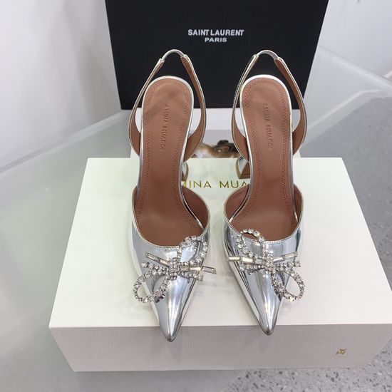 Amina Muaddi Elegant Silk Rhinestone Stiletto Heels