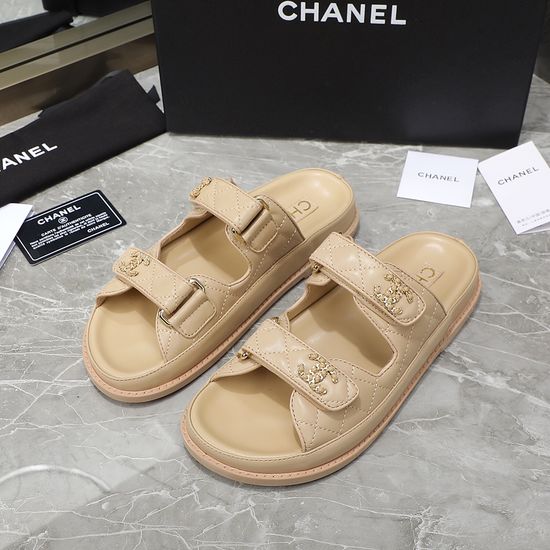 Chanel Premium Leather Hook Loop Beach Slippers Comfortable Non-slip