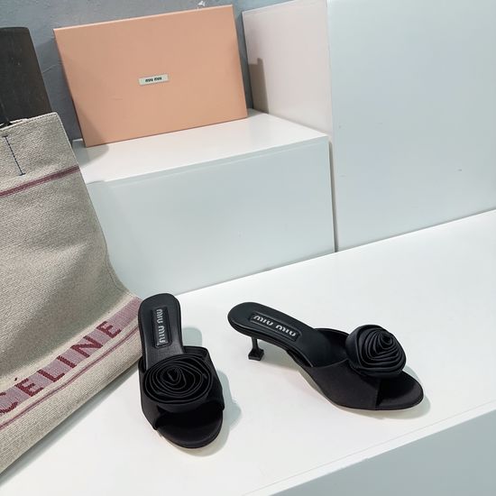 Miu Miu Elegant Silk Floral Mules with Stable Low Heel