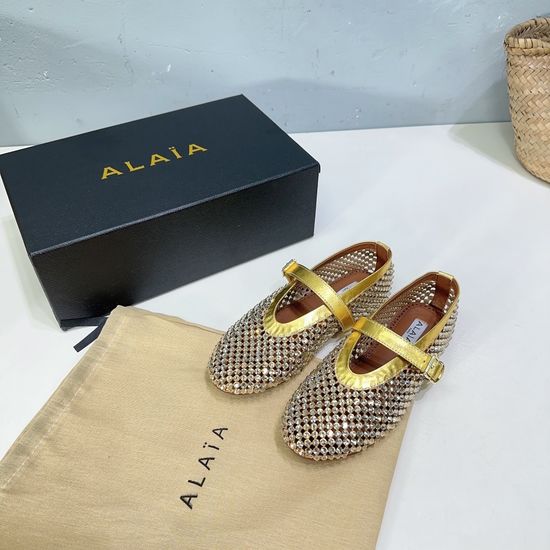 Alaia Rhinestone Decor Round Toe Flat Ballet Shoes