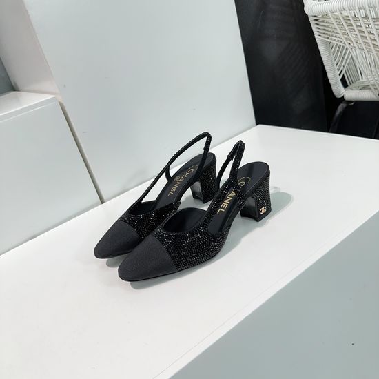 Chanel Rhinestone Two-tone Slingback Flat Block Heel Sandals