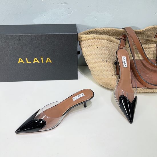 Alaia Heart Decor Pointed Toe Kitten Heel Mules
