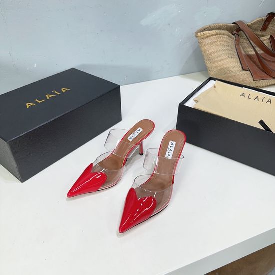 Alaia PVC Pointed Toe Heart Stiletto Mules with Leather Sole
