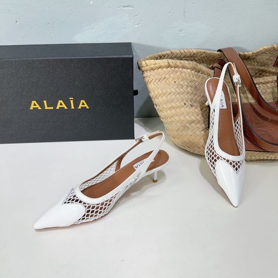 Alaia Mesh Heart Kitten Heel Mules with Genuine Leather Sole