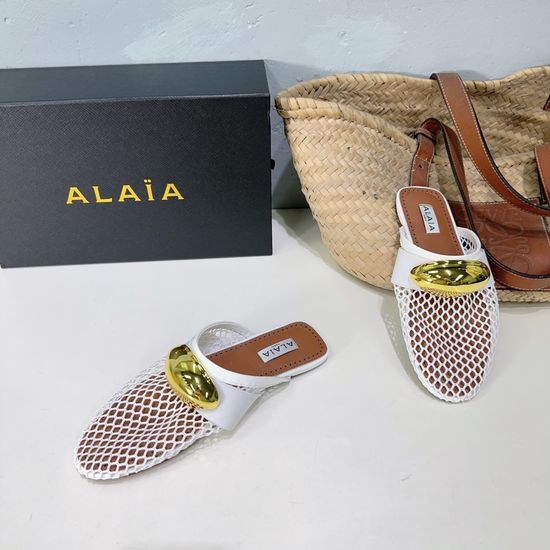 Alaia Woven Mesh Flat Ballet Shoes With Metal Buckle