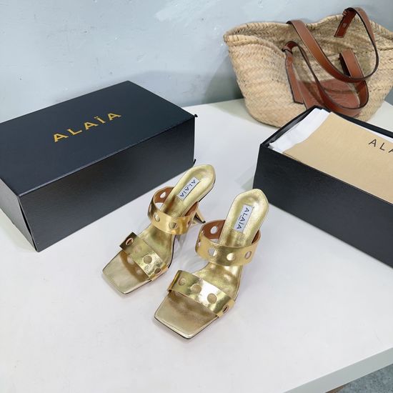 Alaia Hollow Out Square Toe High Heel Mules With Leather Sole