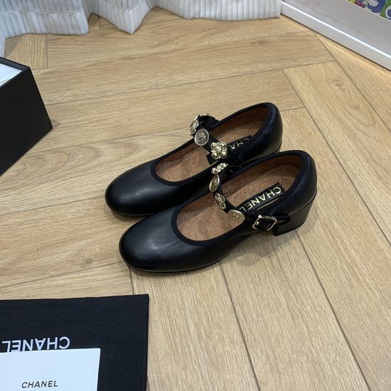Chanel Sheepskin Mary Jane Shoes Camellia Decor Comfortable Soft Lining