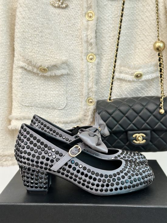 Chanel Elegant Rhinestone Bow Mary Jane Shoes