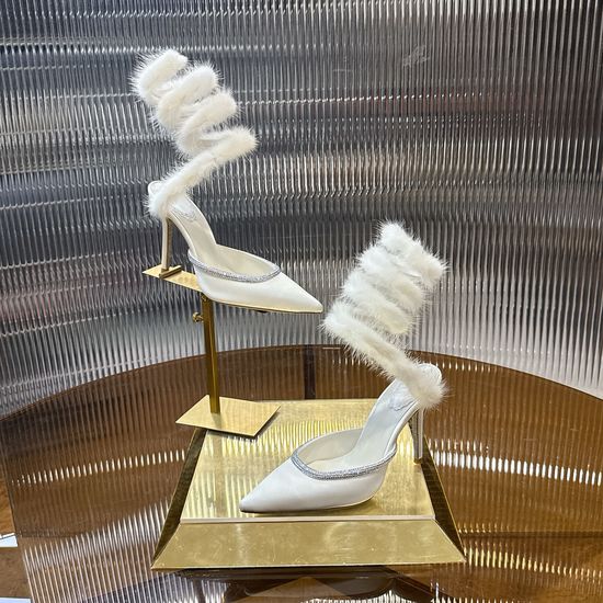 Rene Caovilla Mink Fur Wrap Leather Sole Elegant High Heels